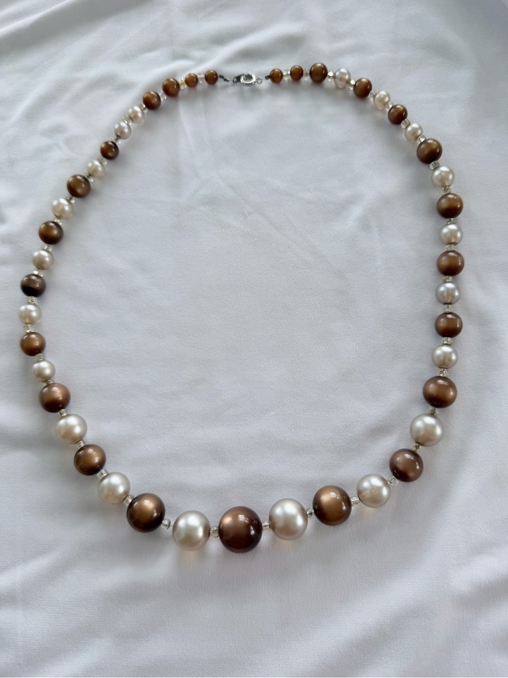 Classic Brown and Ivory beaded Necklace - Wire Strung